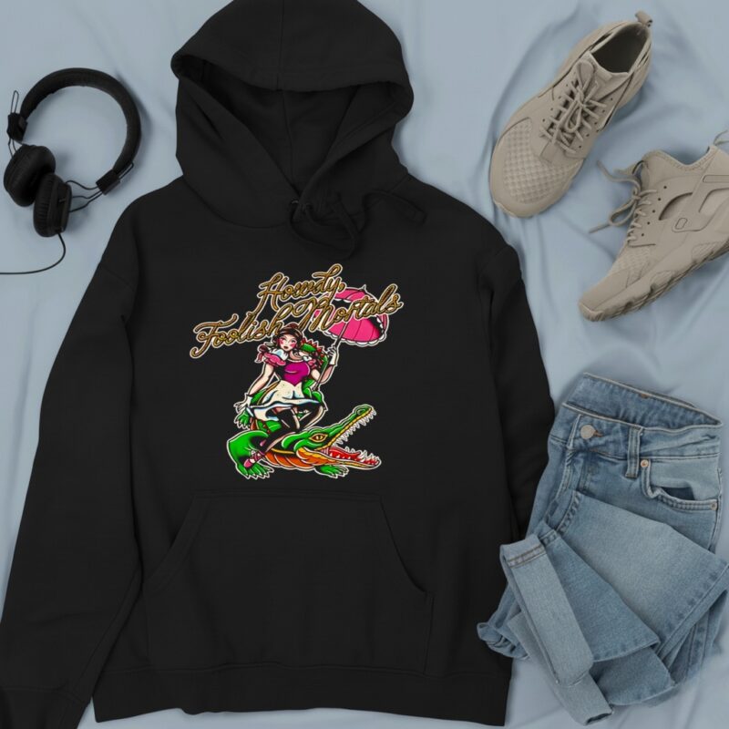 Beautiful girl riding crocodile Howdy Foolish Mortals_Hoodie