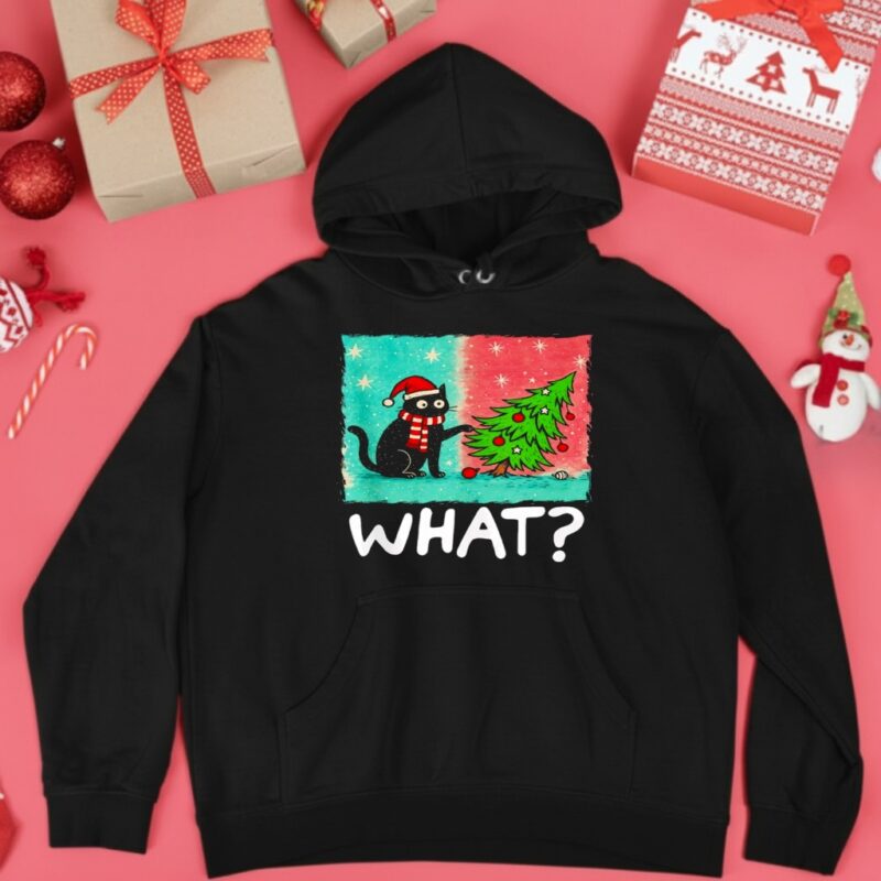 Black Cat What Gift Pushing Christmas Tree_Hoodie
