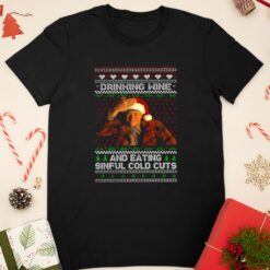 Charlie Hunnam Ed Gein drinking wine sinful cold cuts ugly Christmas shirt