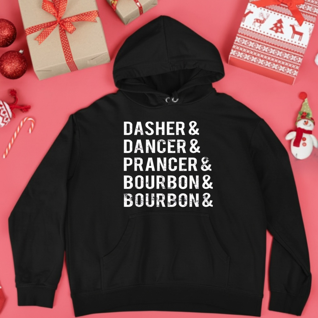 Dasher Dancer Prancer Bourbon holiday joke Christmas shirt