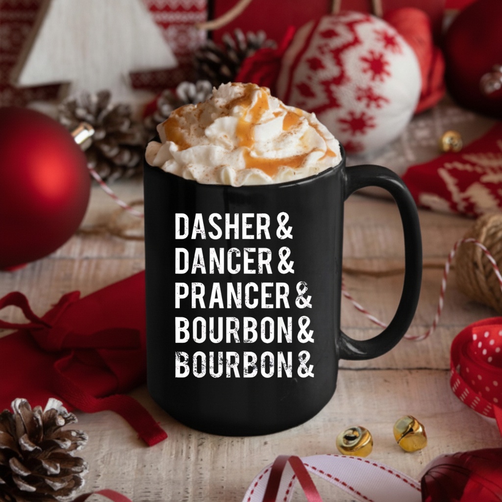 Dasher Dancer Prancer Bourbon holiday joke Christmas shirt