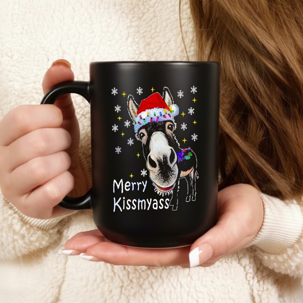 Donkey Santa Hat Merry Kissmyass Christmas Shirt
