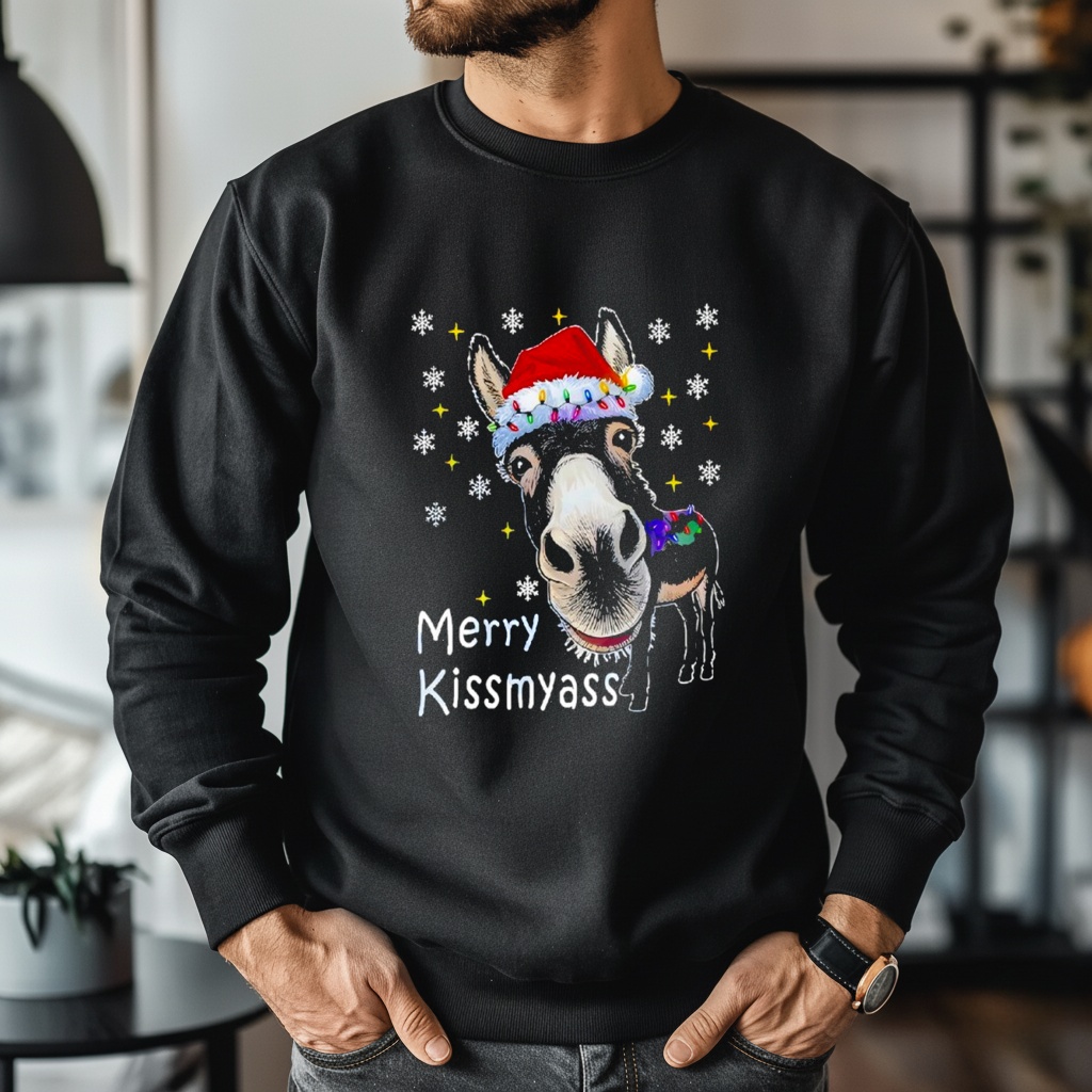Donkey Santa Hat Merry Kissmyass Christmas Shirt