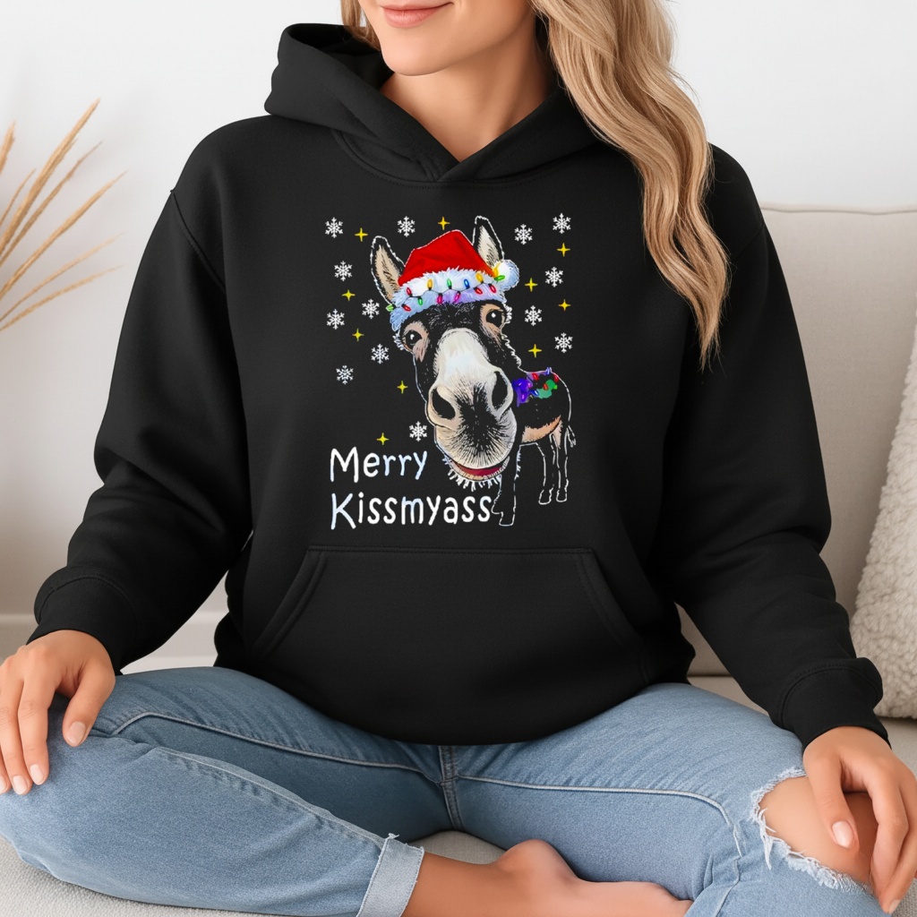Donkey Santa Hat Merry Kissmyass Christmas Shirt
