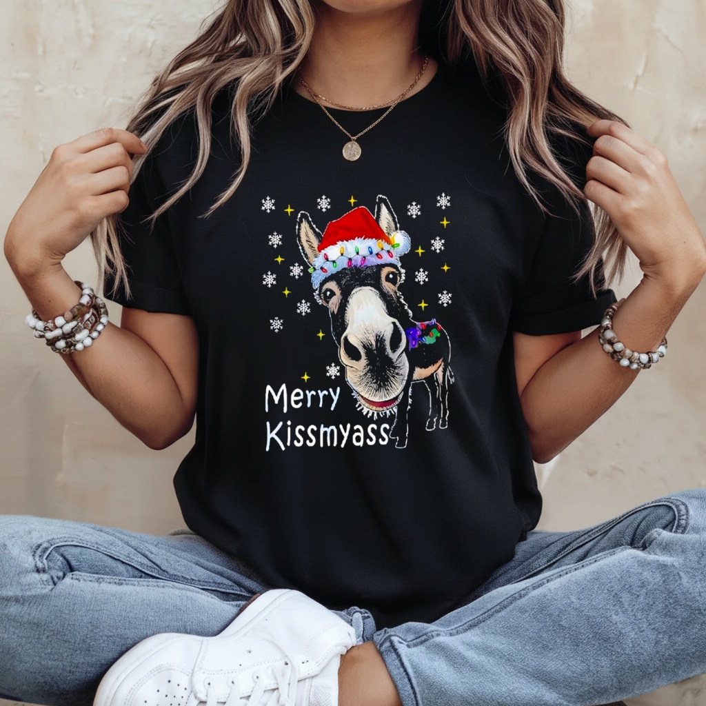 Donkey Santa Hat Merry Kissmyass Christmas Shirt