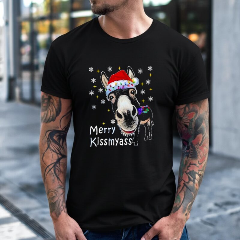 Donkey Santa Hat Merry Kissmyass Christmas_T-Shirt