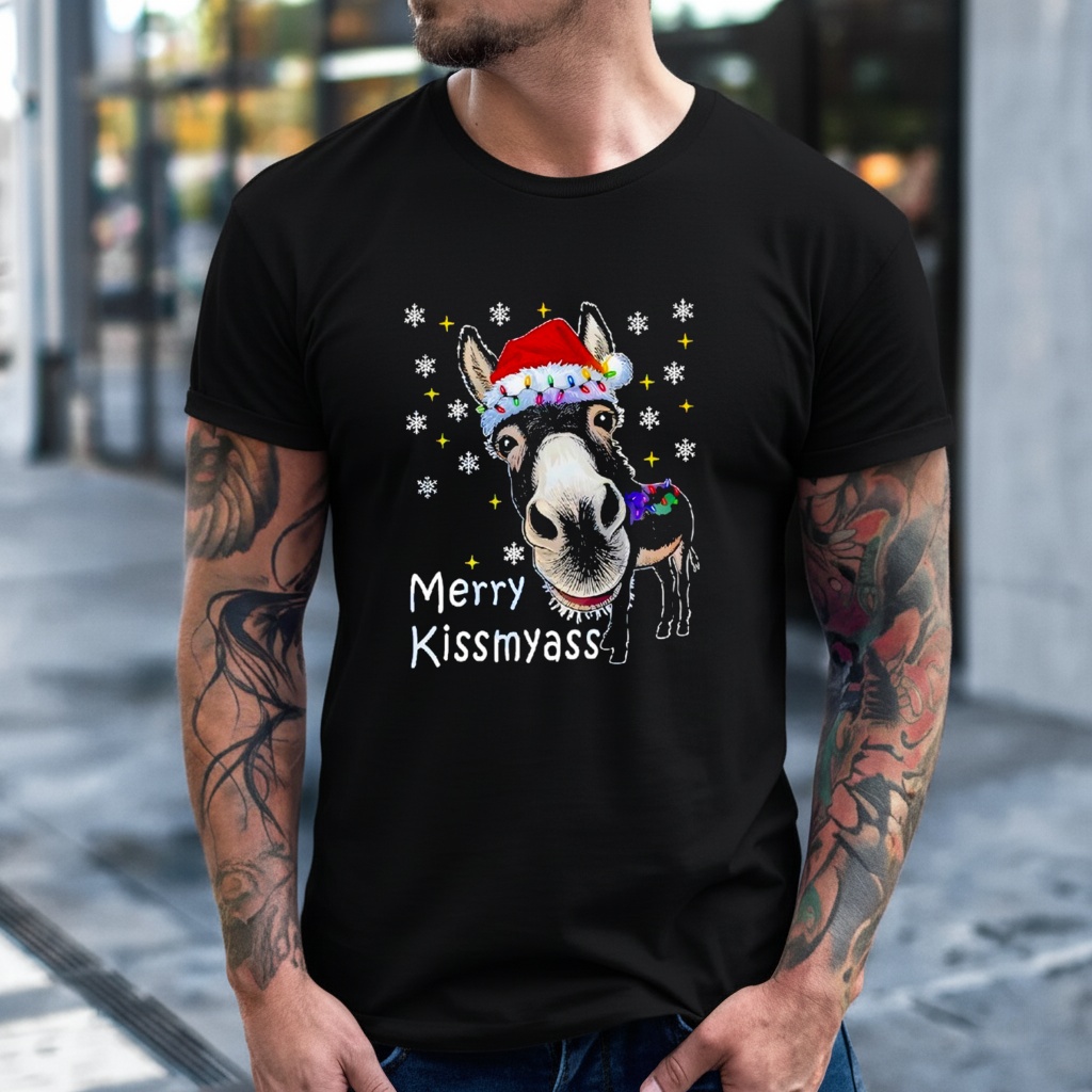 Donkey Santa Hat Merry Kissmyass Christmas Shirt