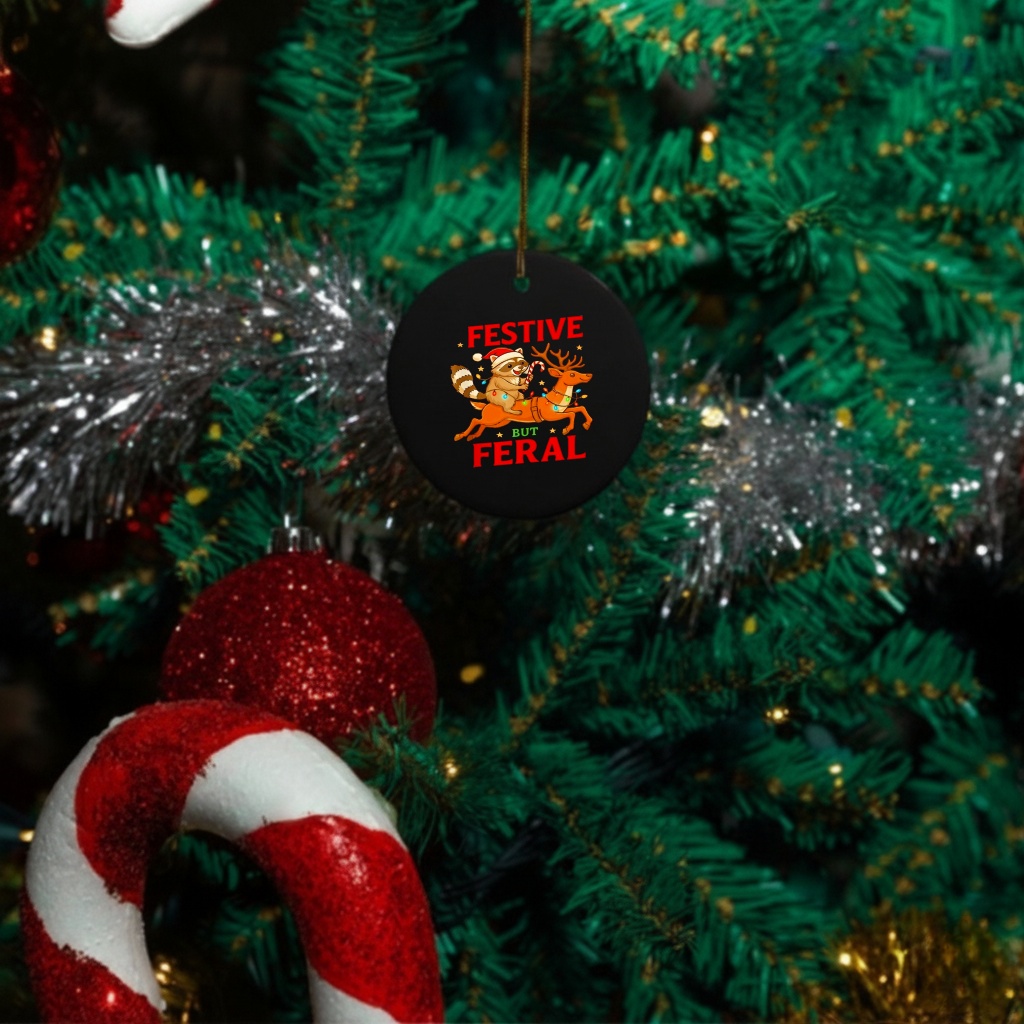 Festive But Feral Christmas Raccoon Riding Reindeer shirt