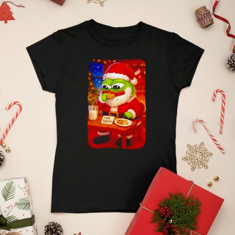 Frog Santa eat cookies Christmas_Ladies T-Shirt
