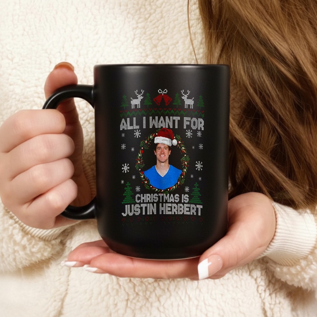 Funny All I Want For Christmas Is Justin Herbert Football Fan Los Angeles Chargers Shirt