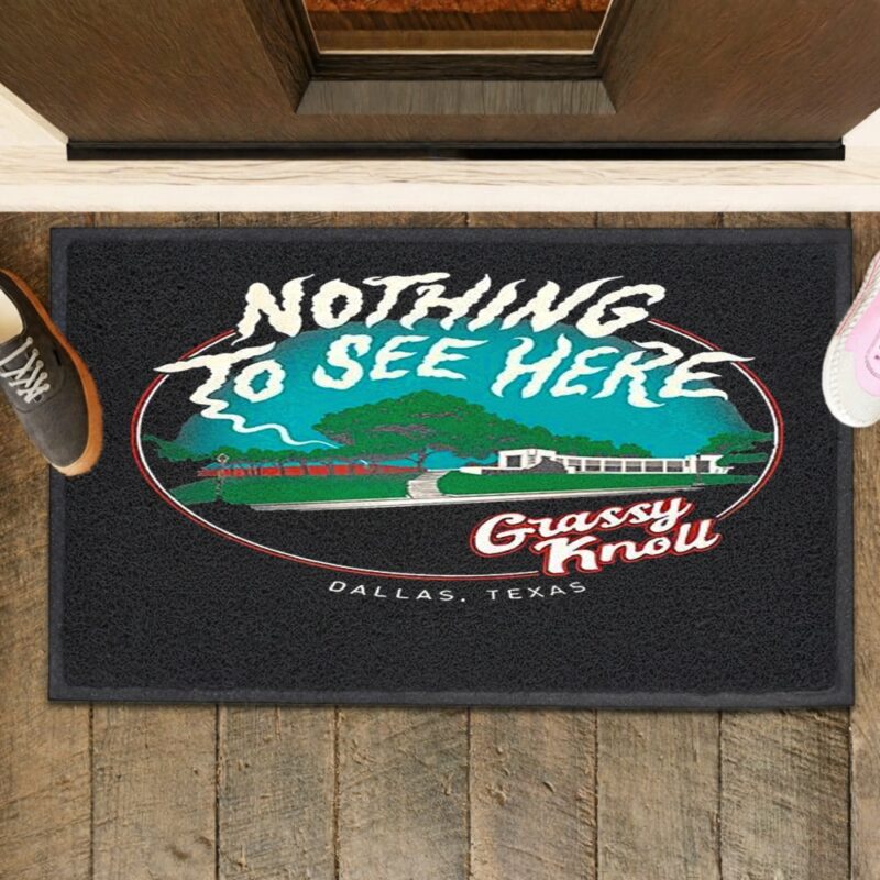 Grassy Knoll nothing to see here Dallas Texas retro_Rubber Doormat