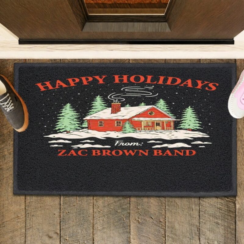 Holiday Cabin Happy Holidays from Zac Brown Band_Rubber Doormat