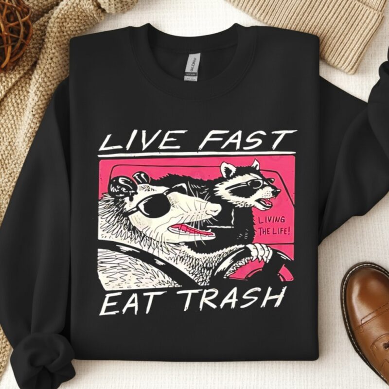 Live Fast Eat Trash Opossum & Raccoon_Crewneck Sweatshirt