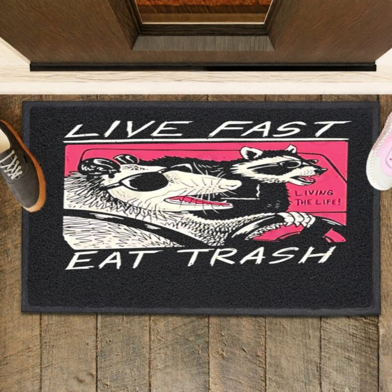 Live Fast Eat Trash Opossum & Raccoon_Rubber Doormat