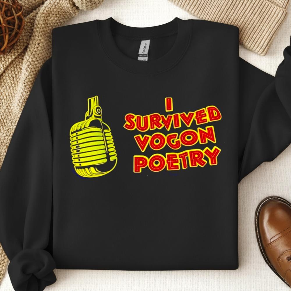 Microphone i survived vogon poetry shirt