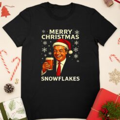 Nigel Farage raises his glass reform merry Christmas snowflakes caricature shirt