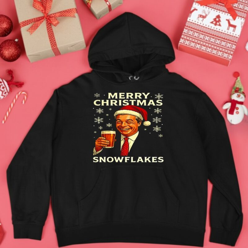 Nigel Farage raises his glass reform merry Christmas snowflakes caricature_Hoodie