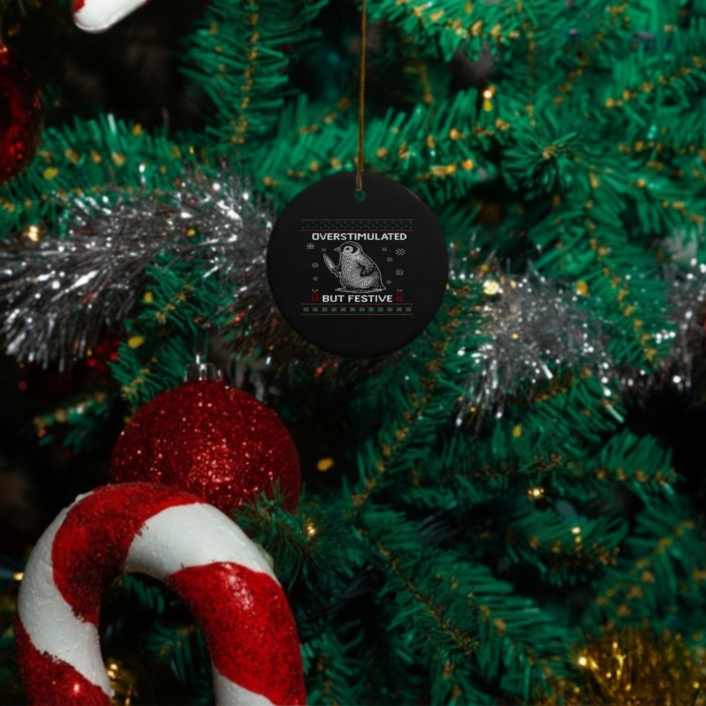 Penguin Overstimulated But Festive Ugly Christmas shirt