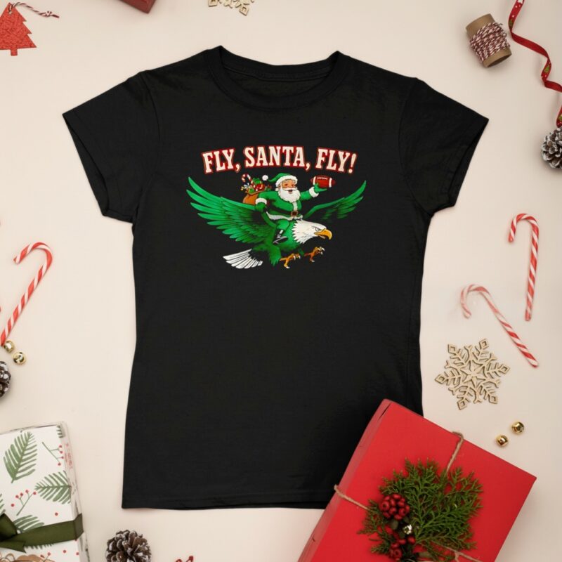 Philadelphia Eagles fly Santa fly Christmas_Ladies T-Shirt