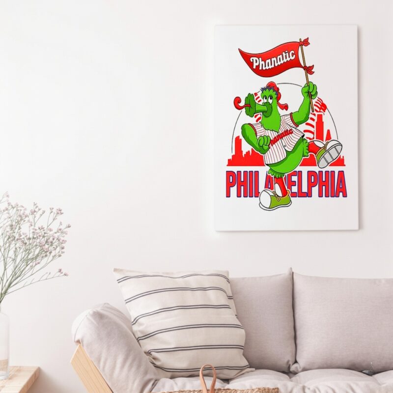 Phillie Phanatic dancing Philadelphia Phillies baseball skyline mascot_Canvas