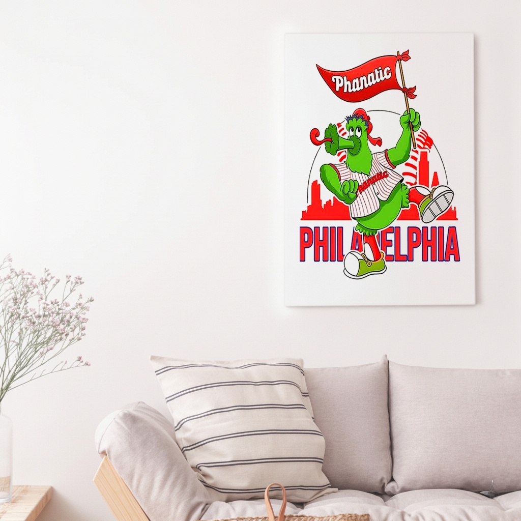 Phillie Phanatic dancing Philadelphia Phillies baseball skyline mascot shirt