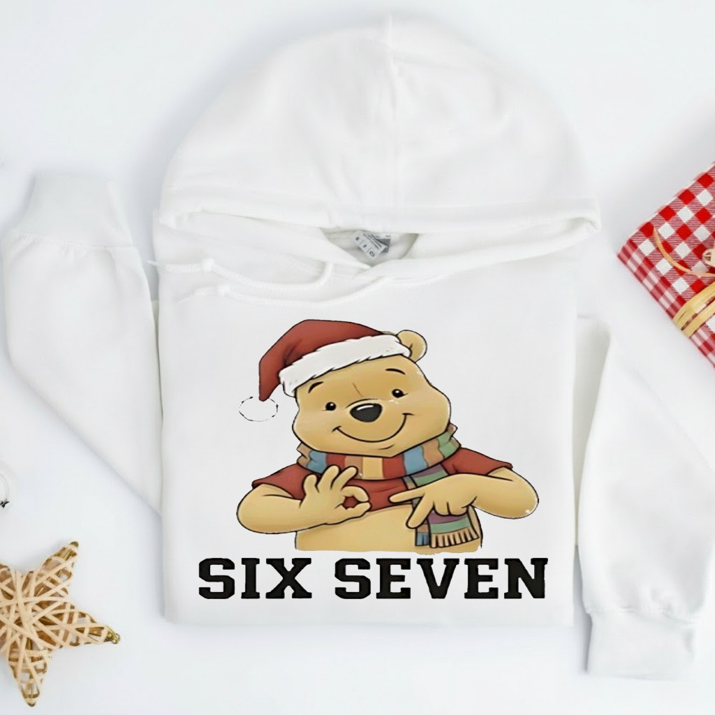 Pooh Santa hat Six Seven graphic shirt