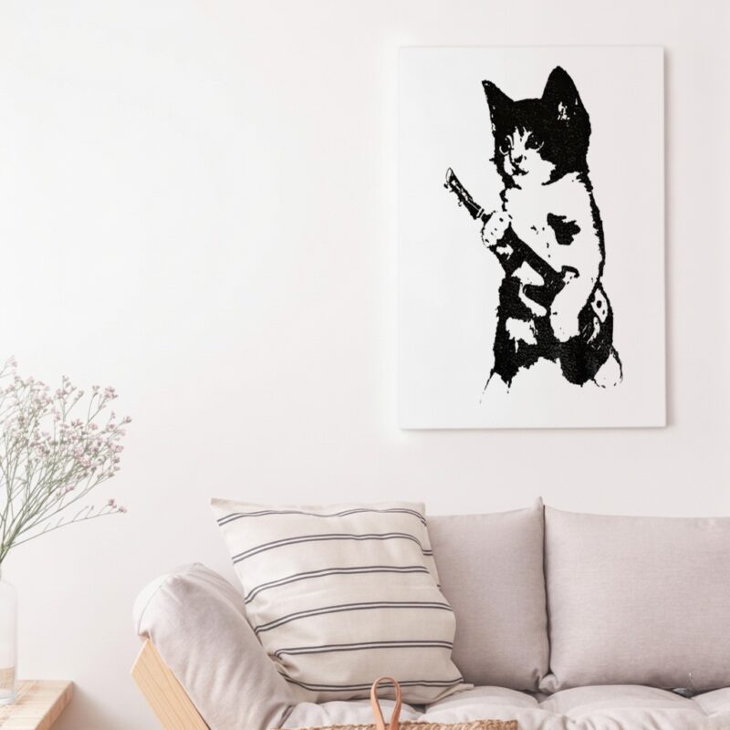 Rockstar Kitten holding gun vintage_Canvas