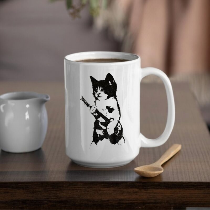 Rockstar Kitten holding gun vintage_Mug