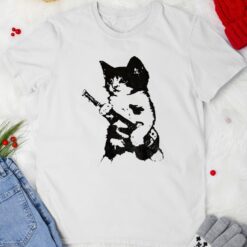 Rockstar Kitten holding gun vintage shirt