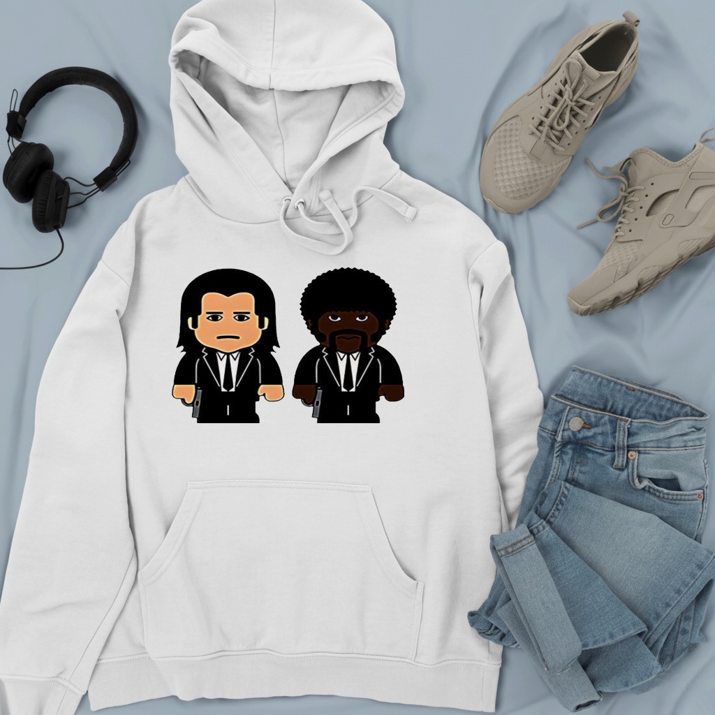 Samuel L Jackson wearing Pulp fiction Jules Winnfield and Vincent Vega cartoon shirt