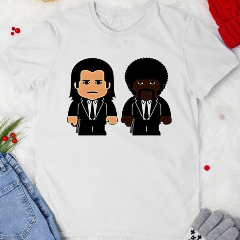 Samuel L Jackson wearing Pulp fiction Jules Winnfield and Vincent Vega cartoon_T-shirt
