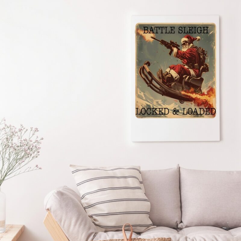 Santa Battle sleigh locked and loaded Christmas_Canvas