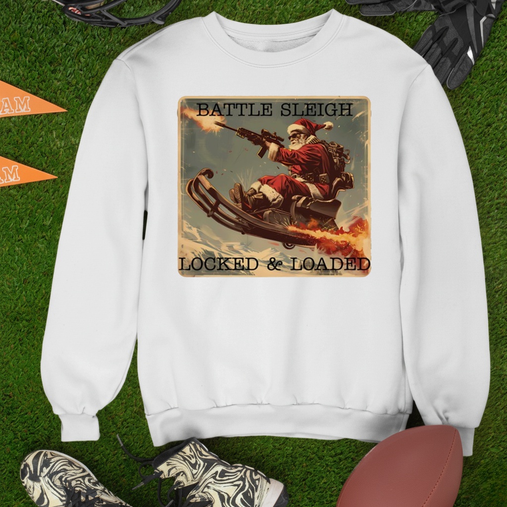 Santa Battle sleigh locked and loaded Christmas shirt