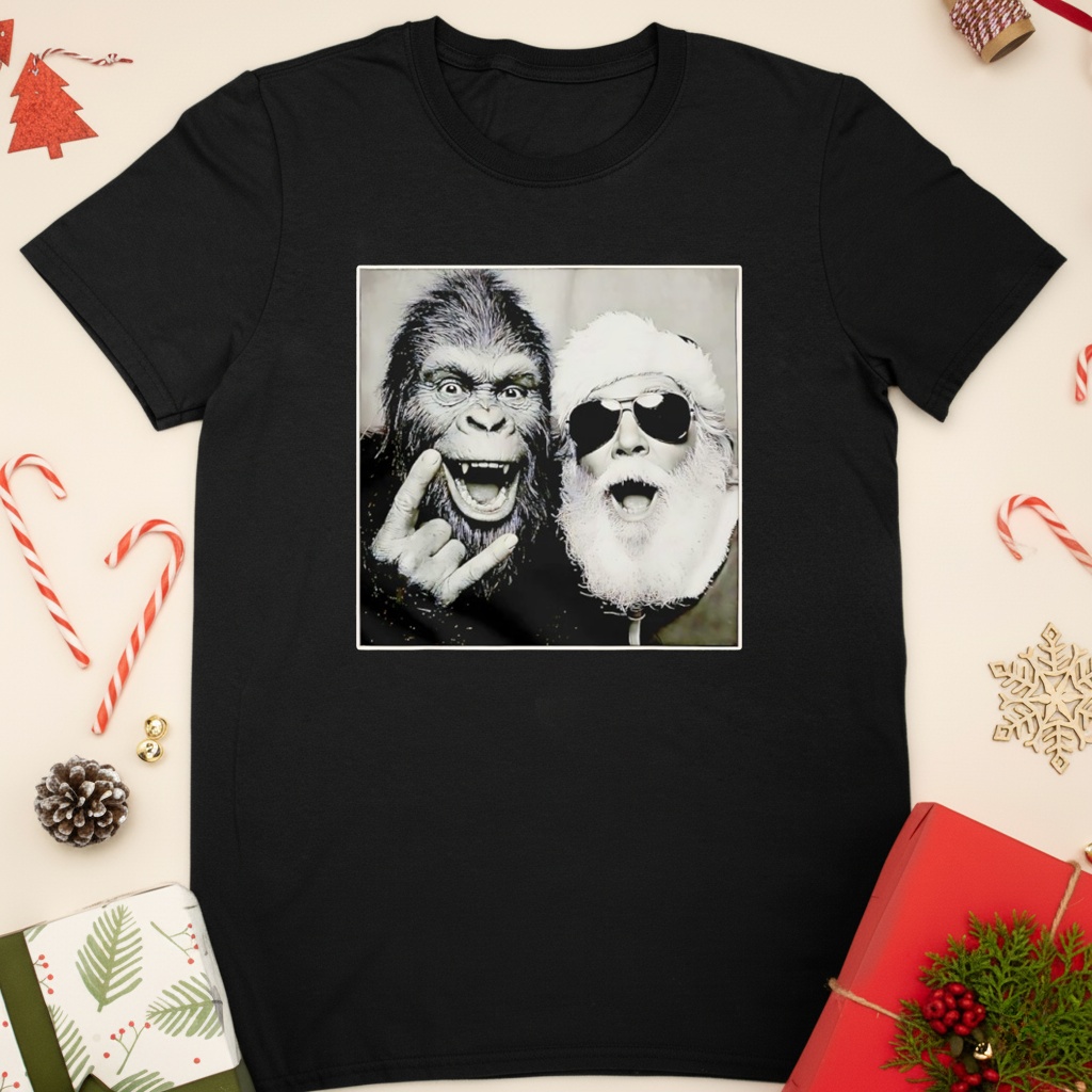 Santa Claus Selfie Bigfoot Christmas Sasquatch Rock shirt