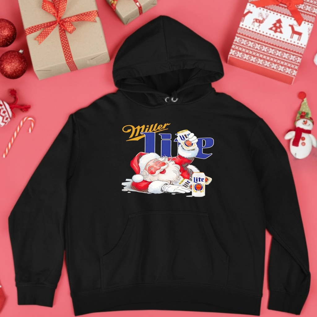 Santa Claus holding Miller Lite beer holiday Christmas shirt