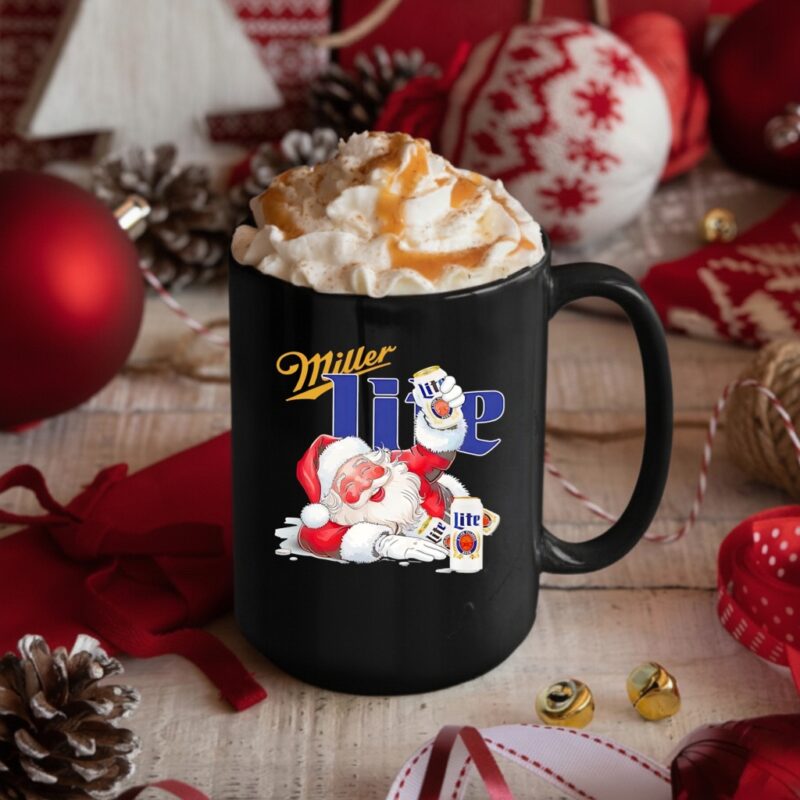 Santa Claus holding Miller Lite beer holiday Christmas_Mug