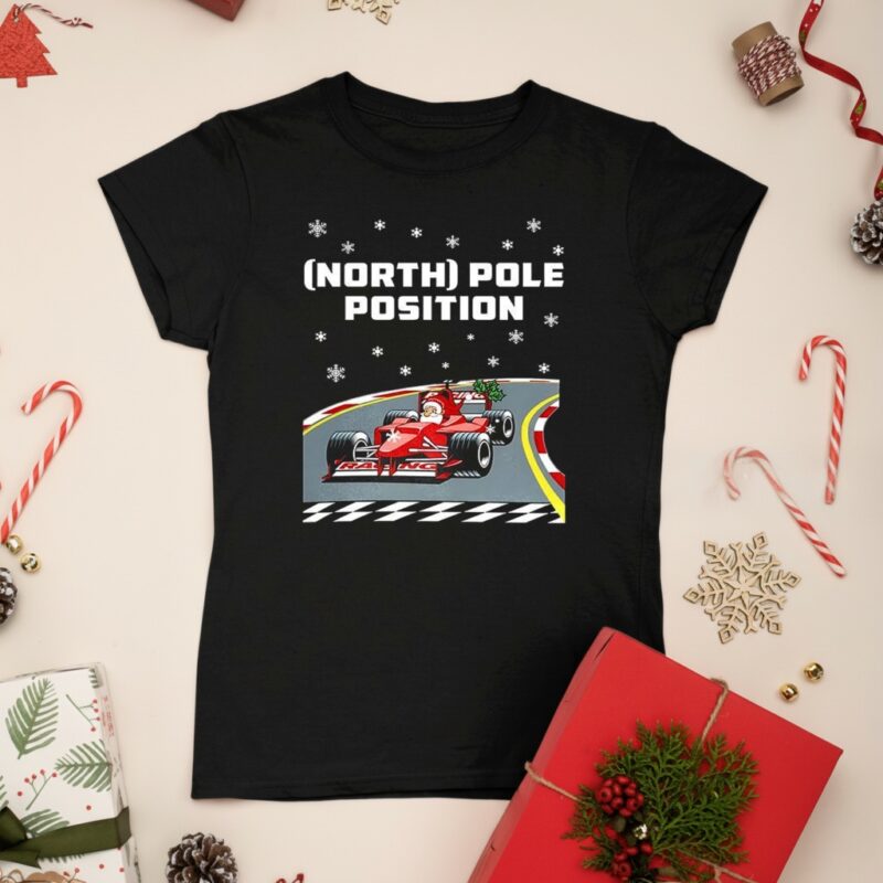 Santa Claus north pole position Formula 1 racing Christmas_Ladies T-Shirt