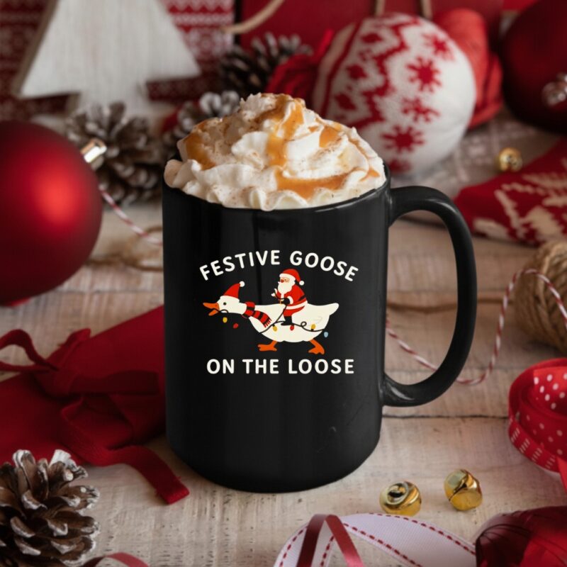 Santa Claus riding goose festive goose on the loose Merry Christmas_Mug