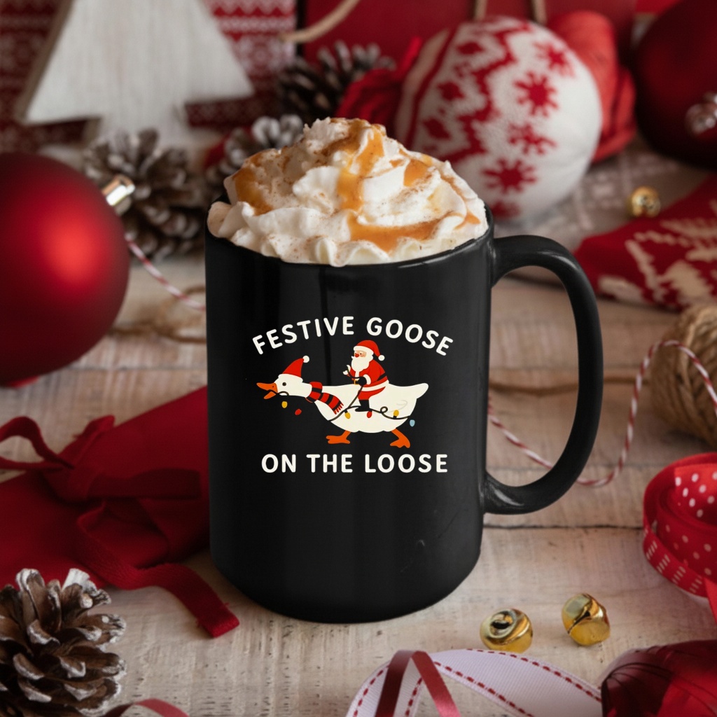 Santa Claus riding goose festive goose on the loose Merry Christmas shirt