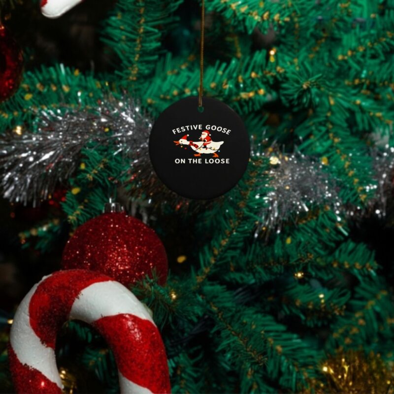 Santa Claus riding goose festive goose on the loose Merry Christmas_Ornaments