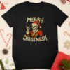 Santa skeleton rock and roll hand Merry Christmosh Christmas shirt