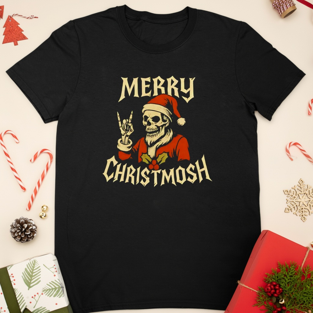 Santa skeleton rock and roll hand Merry Christmosh Christmas shirt