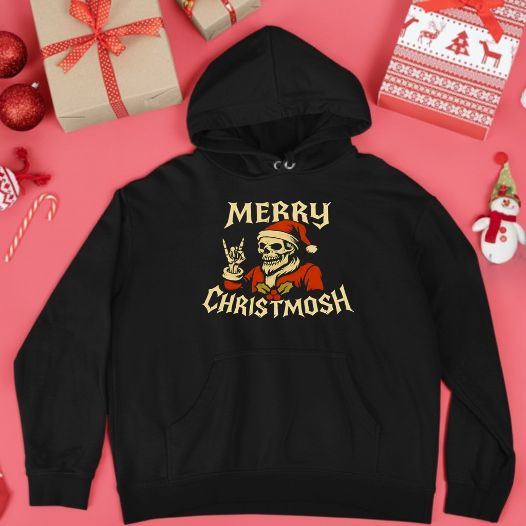 Santa skeleton rock and roll hand Merry Christmosh Christmas shirt