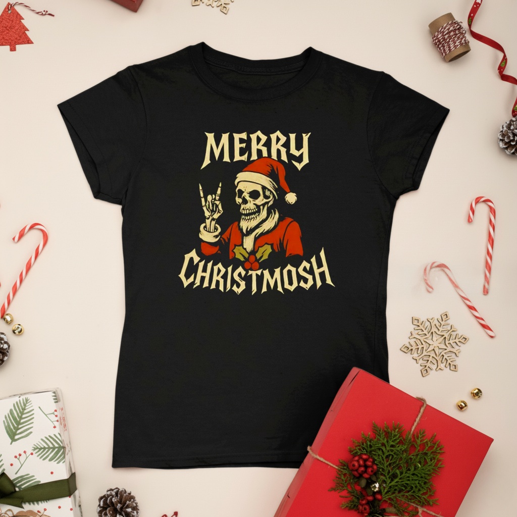 Santa skeleton rock and roll hand Merry Christmosh Christmas shirt