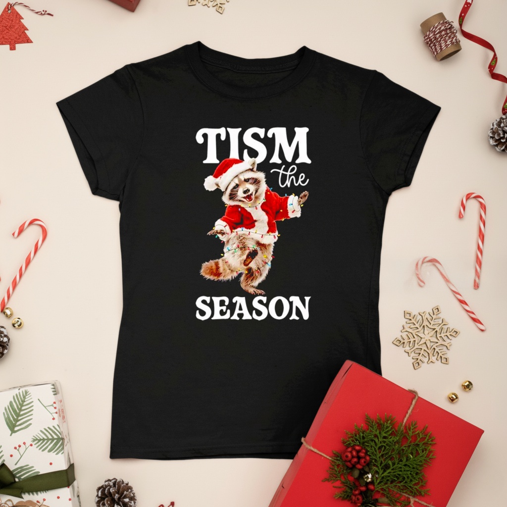 Tism The Season Raccoon Christmas Autism Awareness Shirt