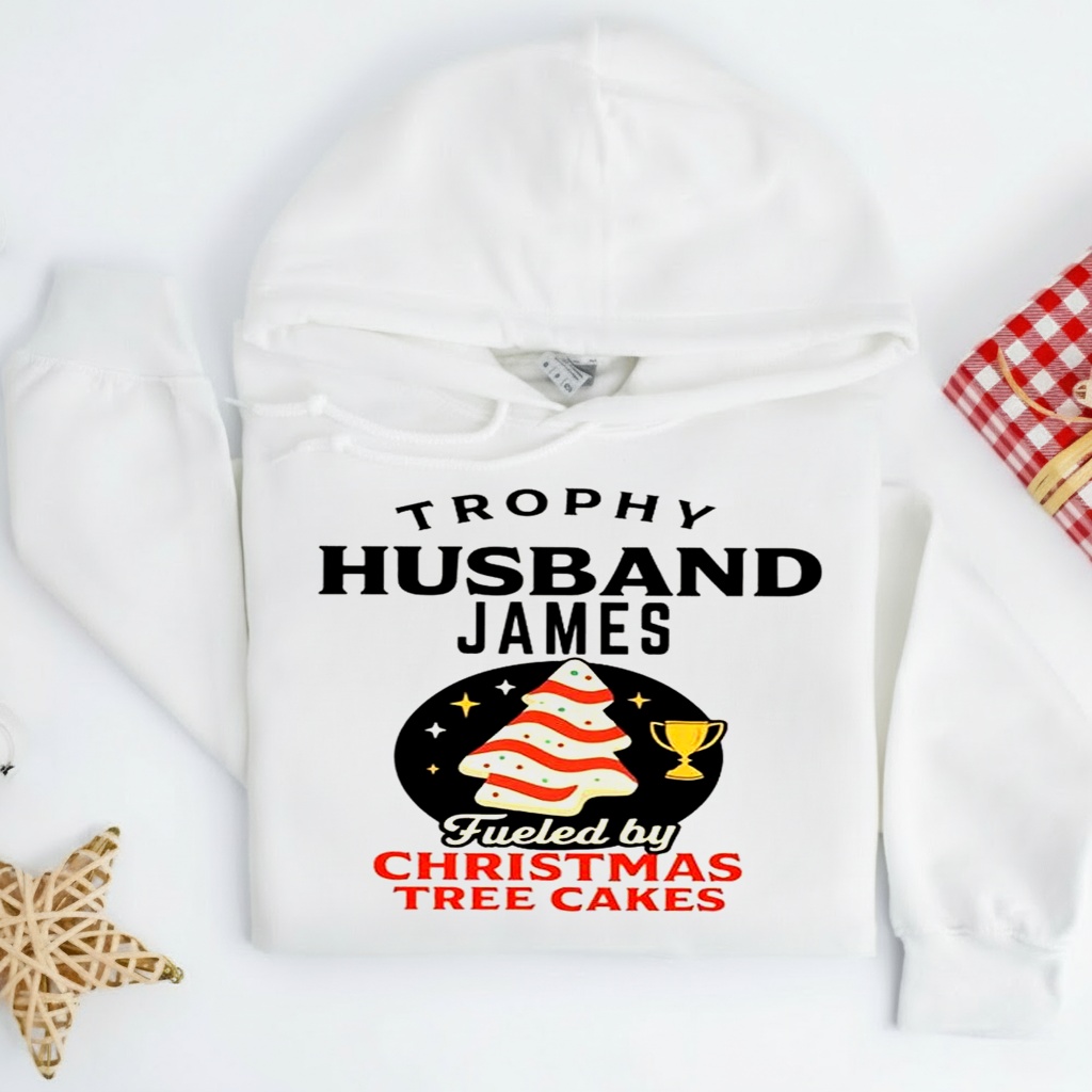 Trophy Husband James fueled by Christmas tree cakes shirt