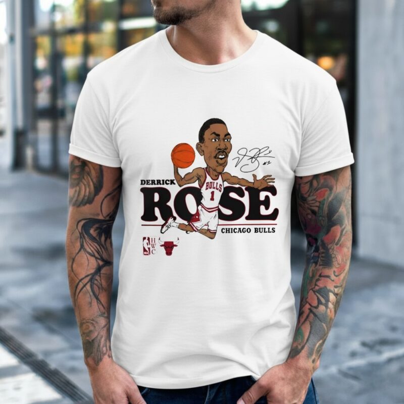 Chicago Bulls Mitchell and Ness Derrick Rose Caricature_Classic Men's T-Shirt