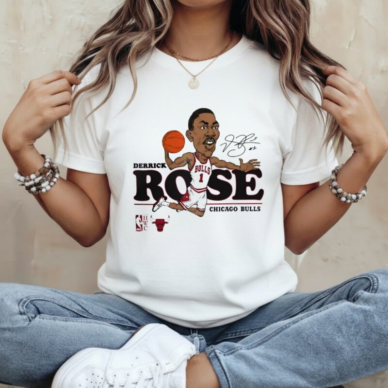 Chicago Bulls Mitchell and Ness Derrick Rose Caricature_Classic Women's T-Shirt