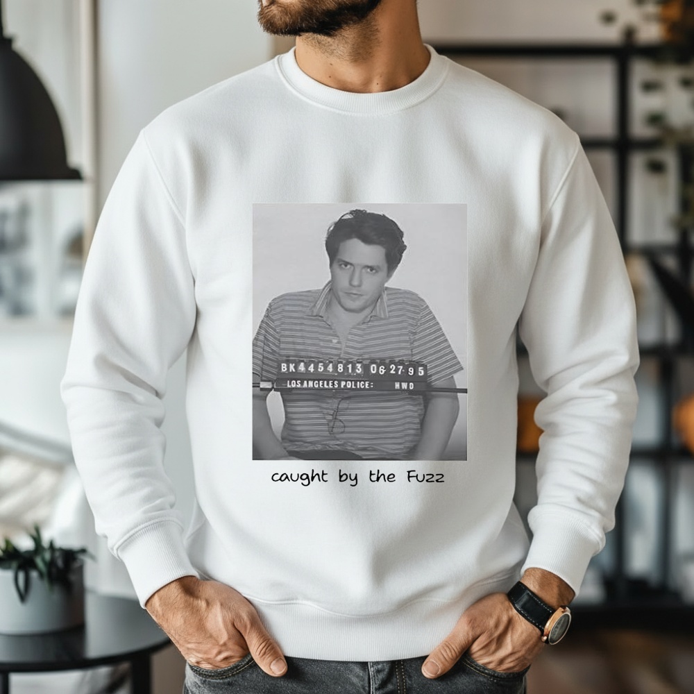 Hugh Grant Mugshot Caught by Fuzz Shirt