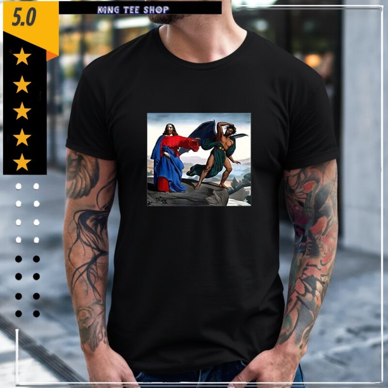 Jesus Satan tempts Christ on the mountain graphic_Classic Men's T-Shirt